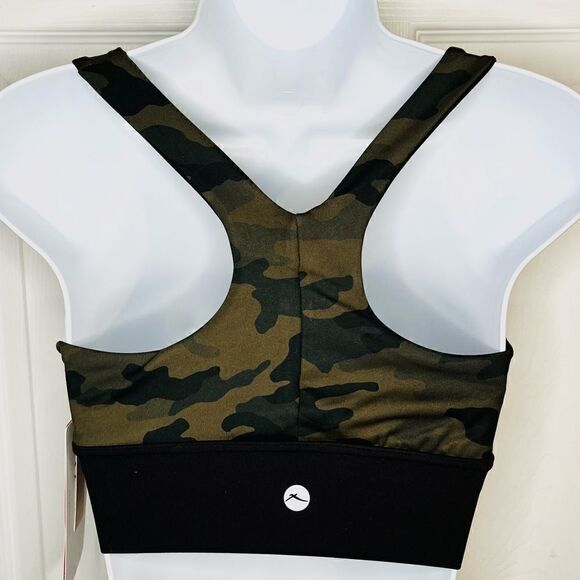 X by Gottex Keyhole Racerback Sports Bra Military Camo Print Green S - Picture 5 of 11